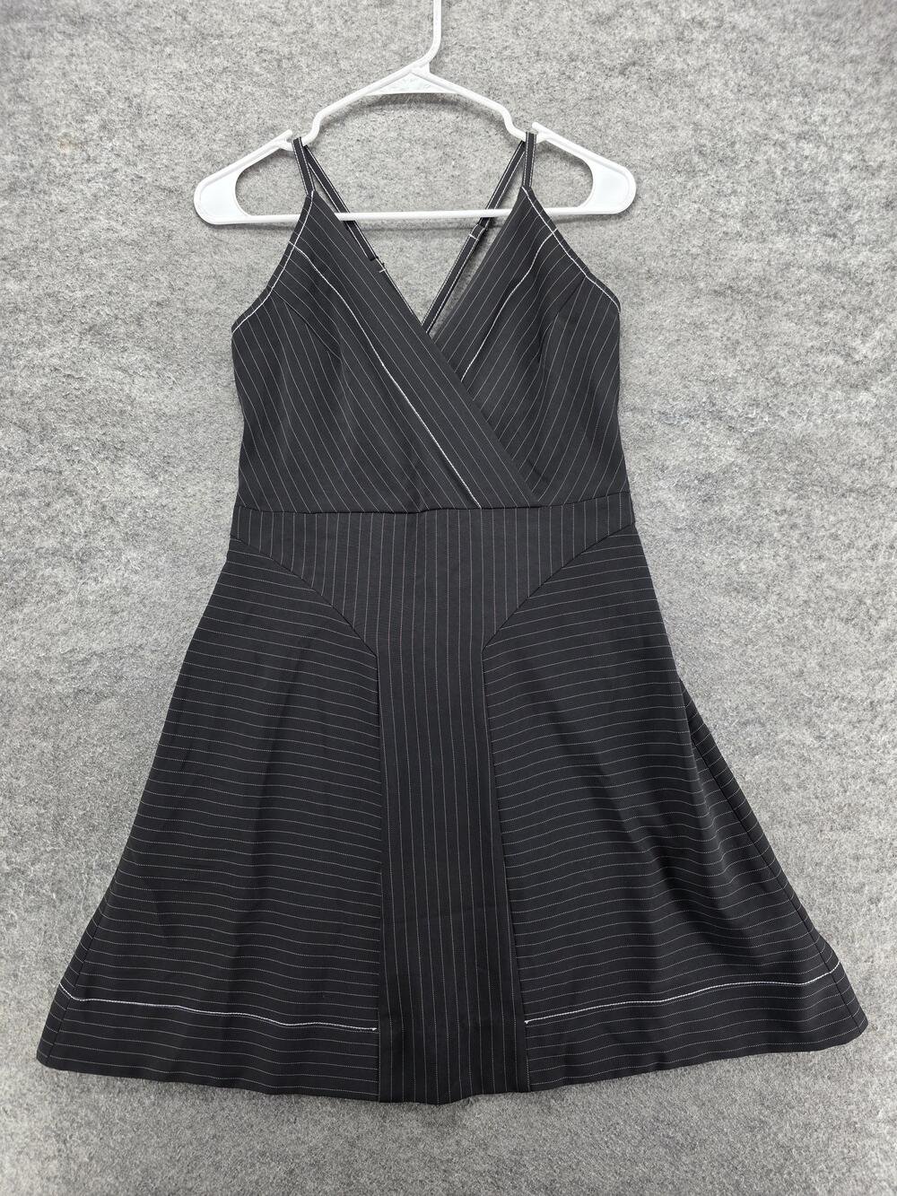 Tracy Reese Dress Womens S Black Fit & Flare Knee Length Striped V-Neck Party